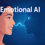 Emotional AI connecting human emotions with artificial intelligence through facial recognition and empathy.