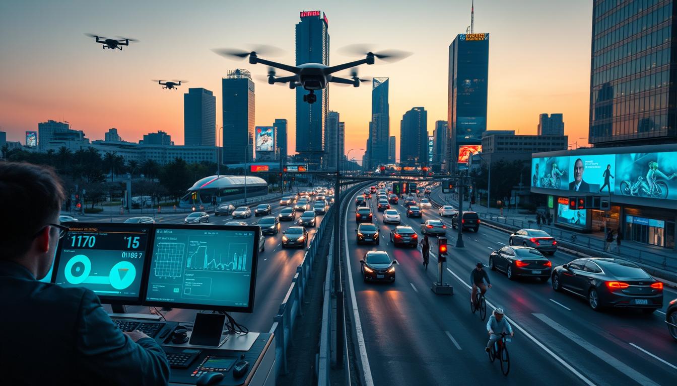 Smart city traffic management system using AI to reduce congestion at intersections.